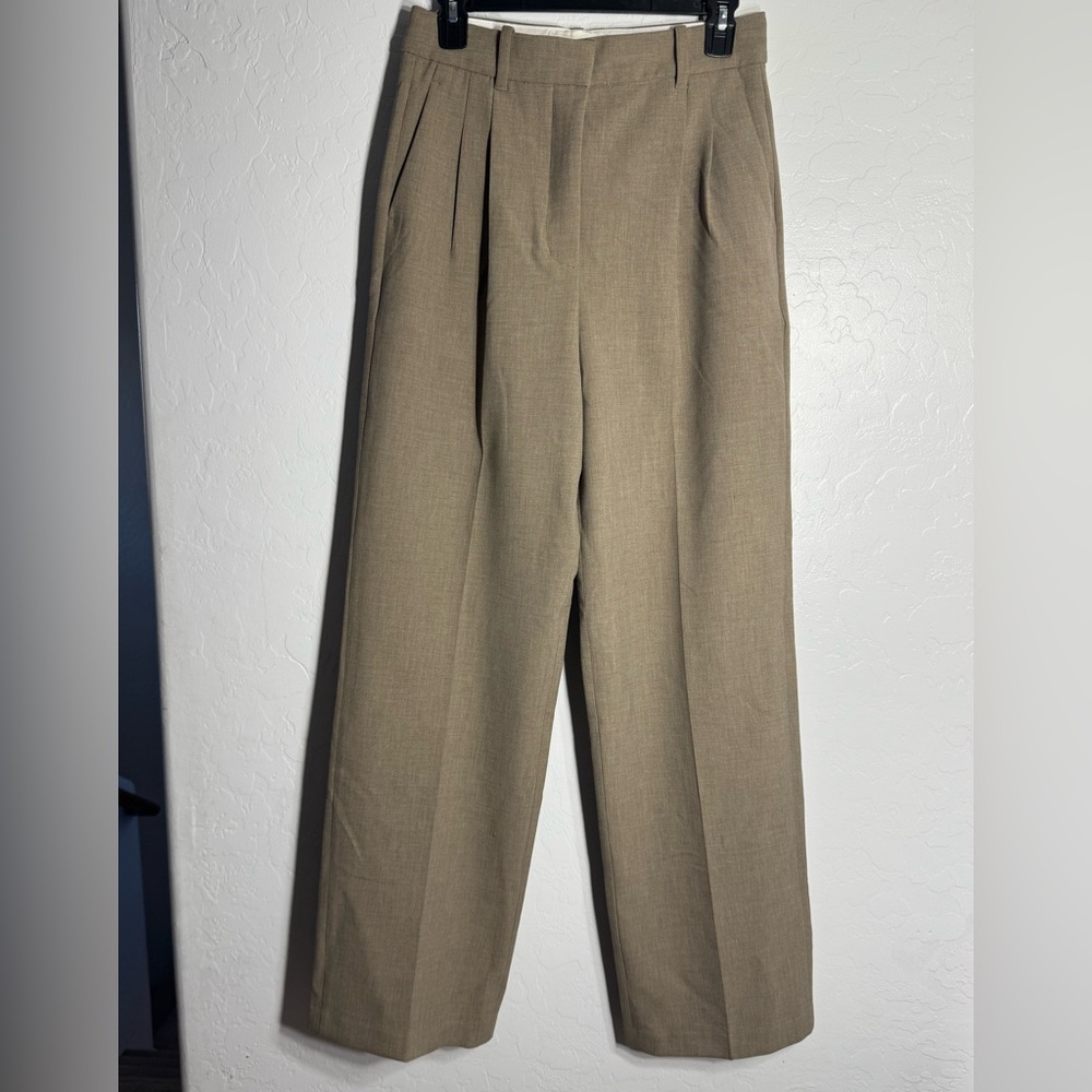 Wilfred Olive/Tan High-Waist Pleated Wide-Leg Trousers